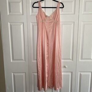 Mistee Vintage Nightgown Lingerie Womens Pink Lace Empire Waist Nylon USA Size M